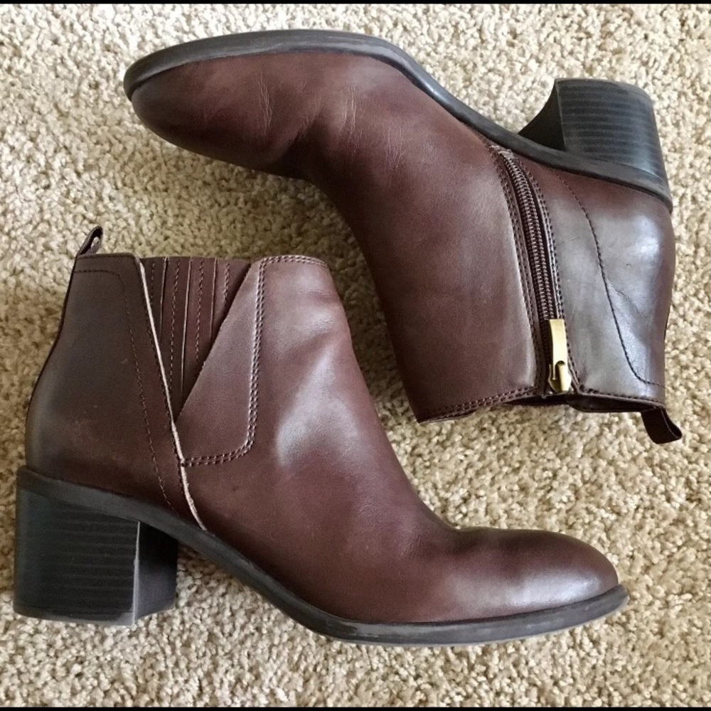 Franco Sarto Brown Leather Ankle Booties